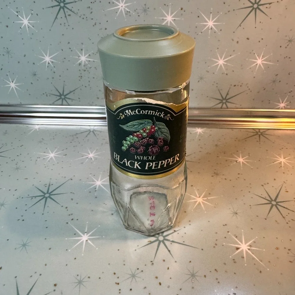 Vintage McCormick Whole Black Pepper Jar Green Label Glass Spice Bottle‎ Retro